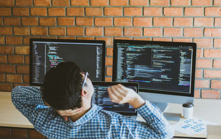 programer having problem project developer programming and coding technology. Website design Safety...