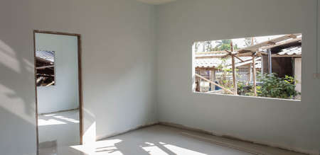 Empty white room interior of new house  building and architect design with The structure of the door...