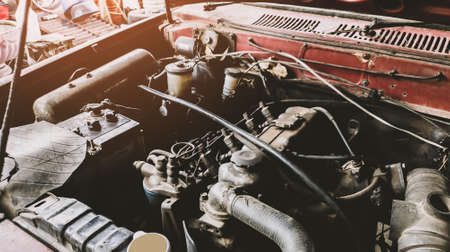 Manual old car engine part of rusty metal.の写真素材