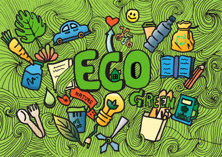 Green,eco,environment concept. Doodle cartoon art drawing design vector backgroundの写真素材