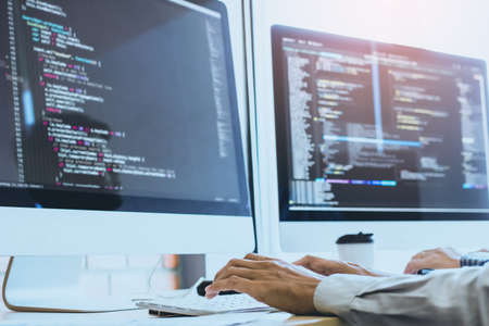Soft focus Blur developer programming and coding technology. Website design Safety of the social...
