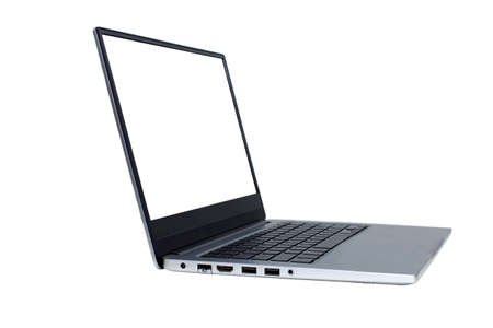 Mock up laptop devices isolated white background. personal computer notebook with empty screen. white,blank copy space for use.の写真素材