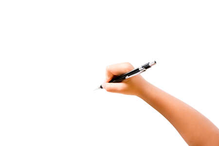 Soft focus blur little girl right hand is drawing or writing space for use. Isolated on white backgroundの写真素材