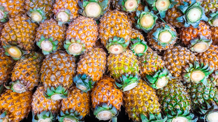 Fresh pineapples are sold in the fresh market with texture