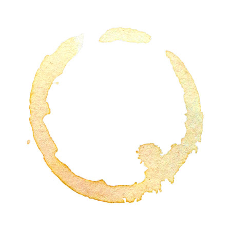 circle from the bottom cup- real coffee water paint on white paper in many strokes and techniques of a brush. Illustration aroma beverage brush as coffee art isolated on white background.の写真素材