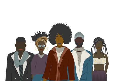 Young African women and man wearing casual clothes, and different hairstyles isolated white...