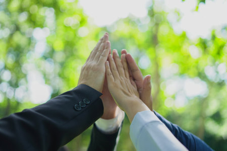 Strong hand group business cooperation success. partnership join for CSR and ESG cooperation Global...