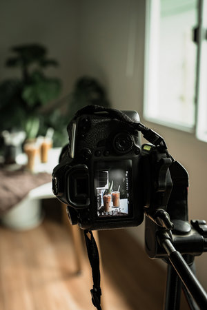 digital camera captures coffee menu using composition and nine grid layout a study in food and drink photography design and learning through guided visual work.の写真素材