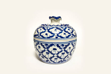 a folk pottery with blue-white colorの写真素材