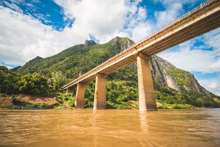 Great bridge across Mekong River, Laosの写真素材