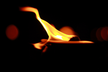 Fire flames on the pots is located in the darkの写真素材