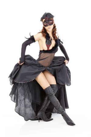 Seductive woman in the sexual black suit, isolatedの写真素材