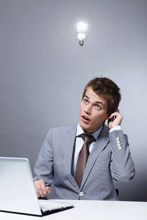 Young working businessman had the ideaの写真素材