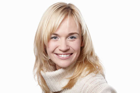 Happy woman on a white backgroundの写真素材