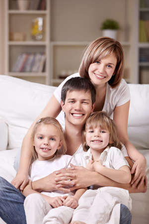 Families with children at home in the eveningの写真素材