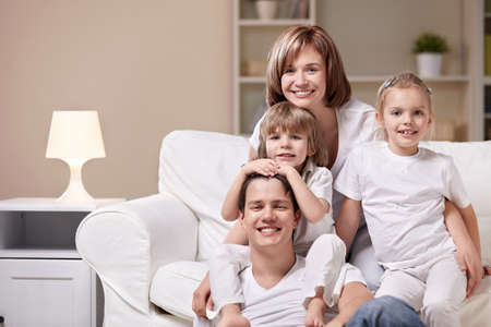 Families in the evening at homeの写真素材