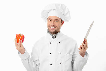 The smiling cook on a white backgroundの写真素材