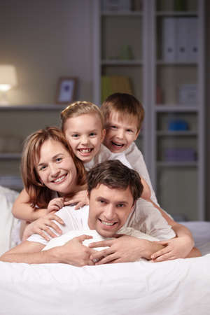 Families with children in the eveningの写真素材