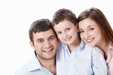 Family portrait on a white backgroundの写真素材