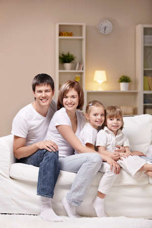 A happy family home eveningの写真素材