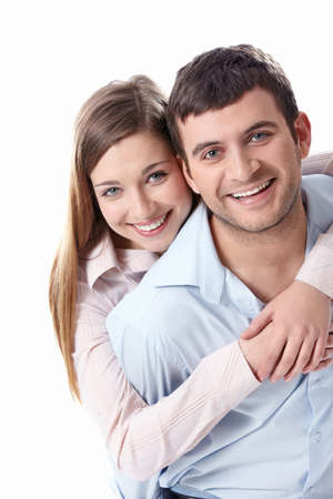 Attractive couple on a white backgroundの写真素材