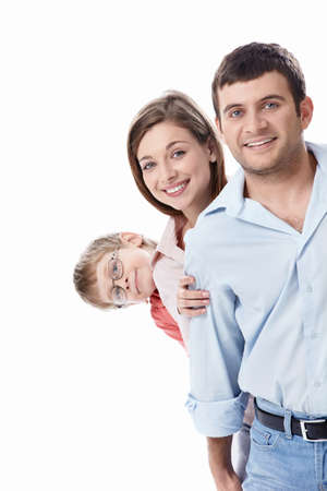 Smiling family on a white backgroundの写真素材