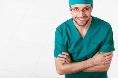 An attractive mature surgeon in glassesの写真素材