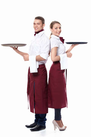 Two waiters on a white backgroundの写真素材