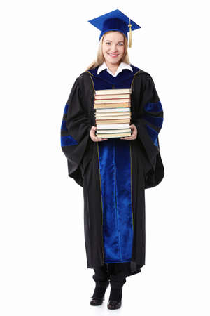 Student with books on white backgroundの写真素材