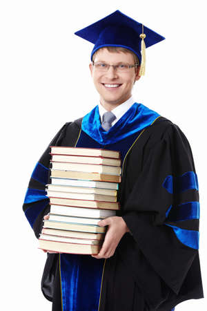 Student with books on white backgroundの写真素材