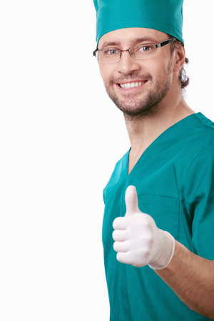 A young surgeon on a white backgroundの写真素材