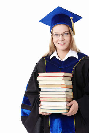 Attractive student with books isolatedの写真素材