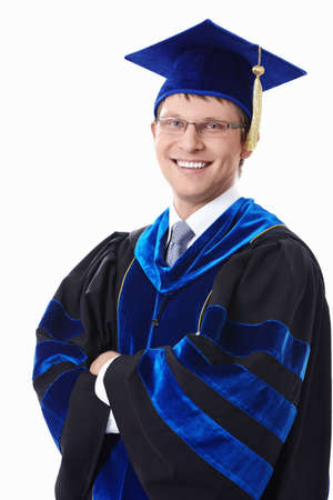 Attractive student in the mantle on a white backgroundの写真素材