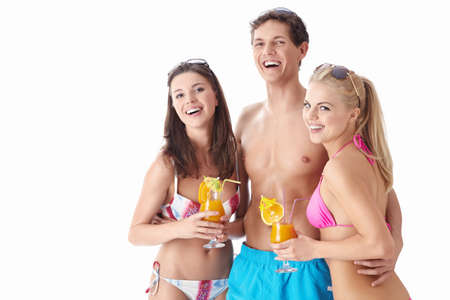 Funny people in bathing suits isolatedの写真素材