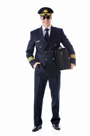 The pilot of a suitcase on a white backgroundの写真素材