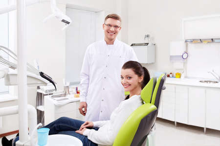 Patient on reception at the dentistの写真素材