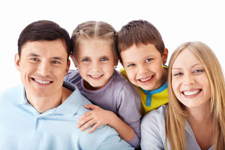 Happy family on a white backgroundの写真素材