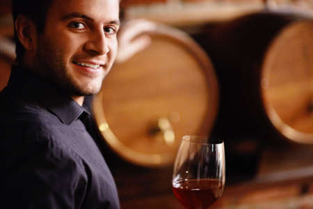 Sommelier and wine from the barrelの写真素材