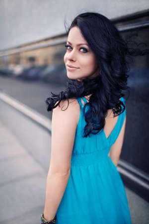 Attractive girl with makeup outdoorsの写真素材