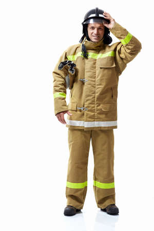 Fireman in uniform on a white backgroundの写真素材