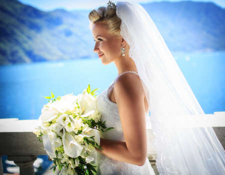 Young bride in white wedding dress