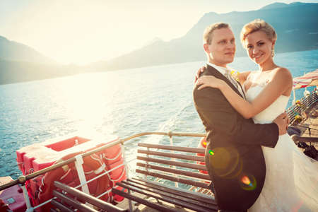 Young married couple on the shipの写真素材