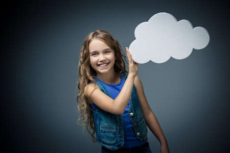 Happy little girl with bubblesの写真素材