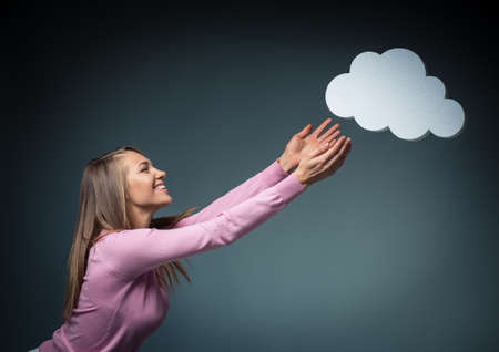 Happy young girl with bubblesの写真素材