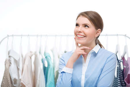 Young thoughtful girl in studioの写真素材