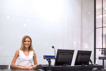 Young cashier at a counterの写真素材