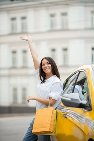 Young girl with shopping bagsの写真素材
