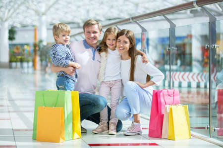 Families with a children in a storeの写真素材