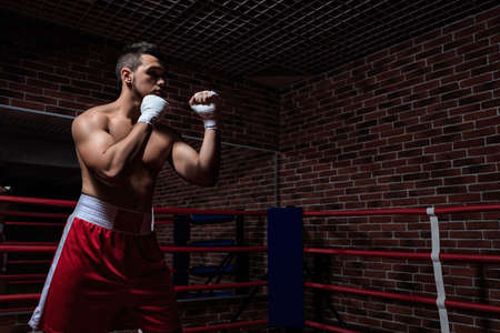 Sportsman in boxing ringの写真素材