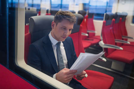 Young man in a train